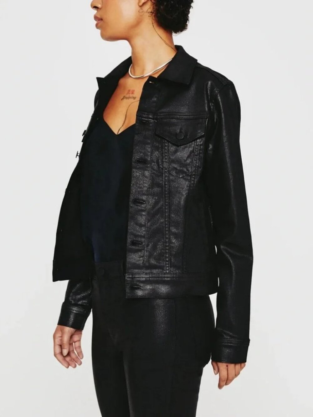AG $235 SPARKLED  COATED Denim Cotton Blend Adriano Goldschmied MYA Black Jacket